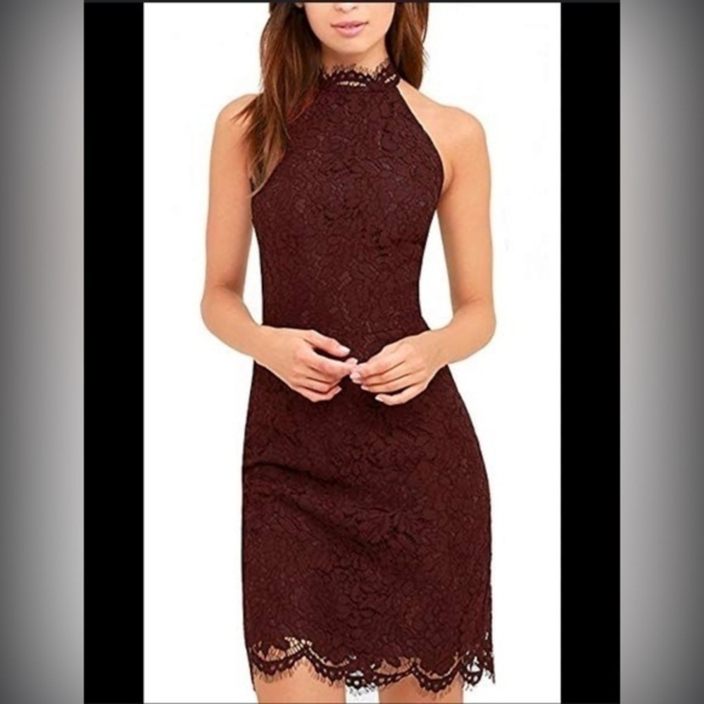 NWT Zalalus Women’s 4 Red Lace High Neck Halter Lace Bodycon Cocktail Dress S